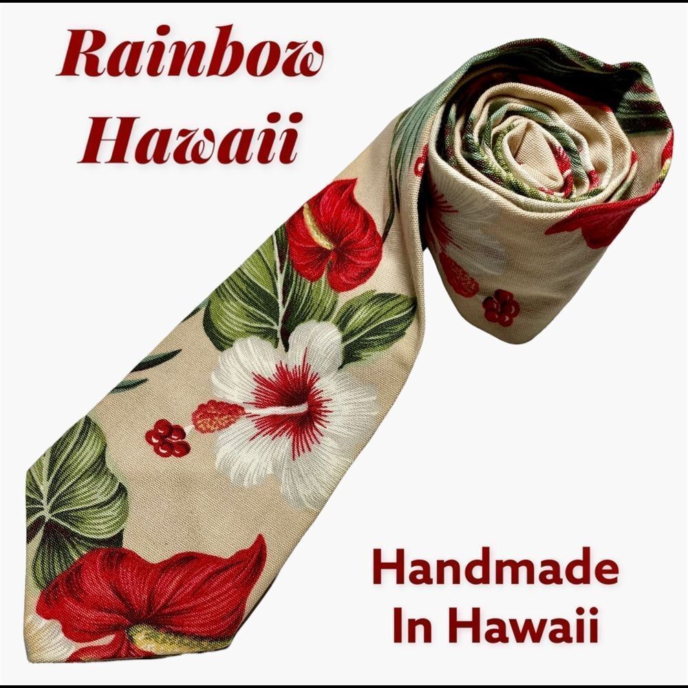 Rainbow Gifts Handmade USA Necktie, Classic Hawaiian Floral Designed Tie